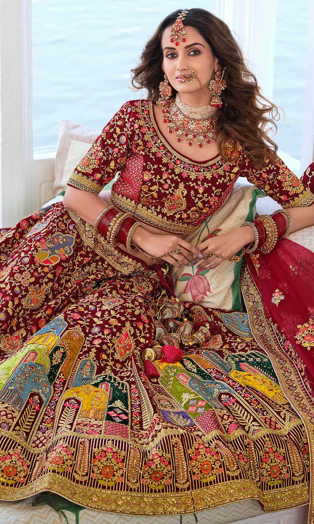 Buy Maroon Designer Wedding Wear Velvet Lehenga Choli | Bridal Lehenga Choli