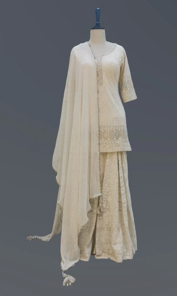 Image of off white chikankari sharara set for women