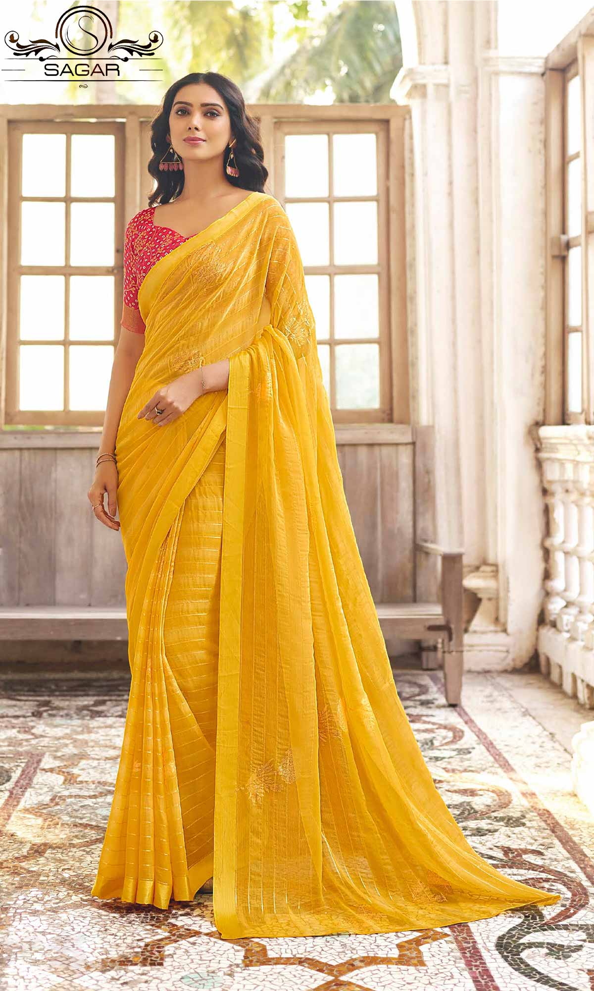 Yellow Colour Kanjivaram Silk Saree with Black Contrast Border