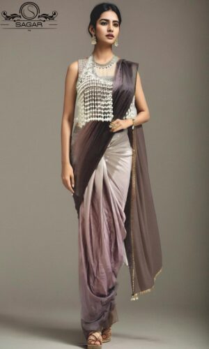 model wearing ombre ready to wear saree