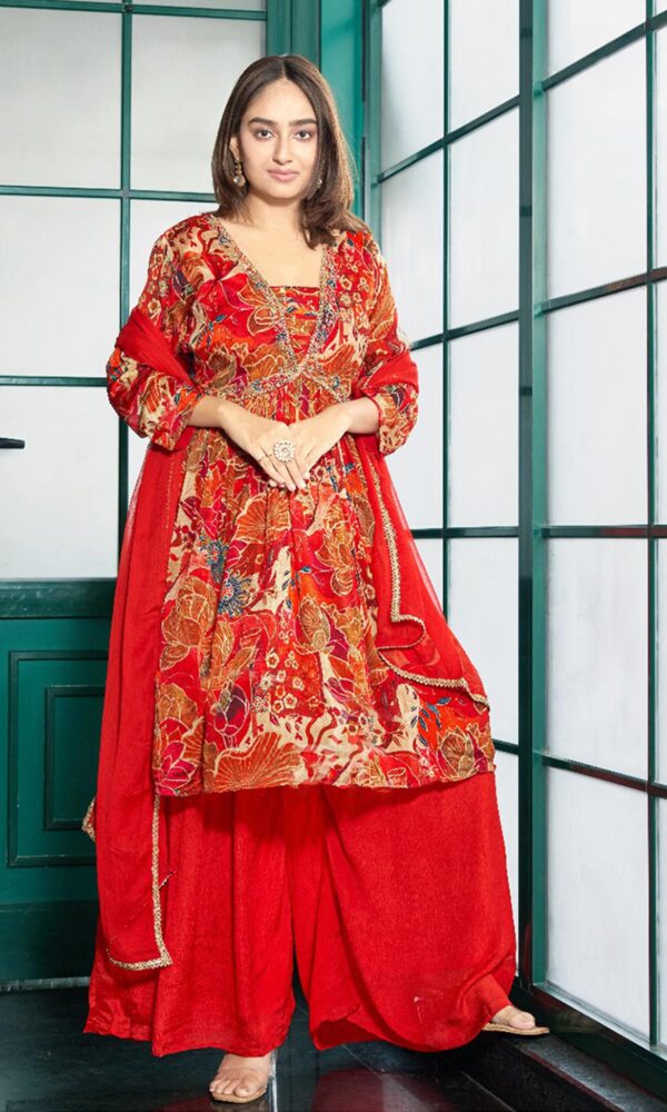 Red Partywear Sharara Suit