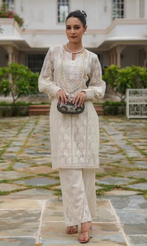 White Kurta Pant Set for Women