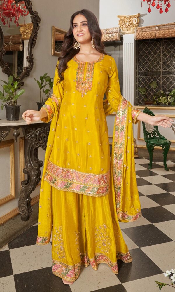 yellow sharara suit for women