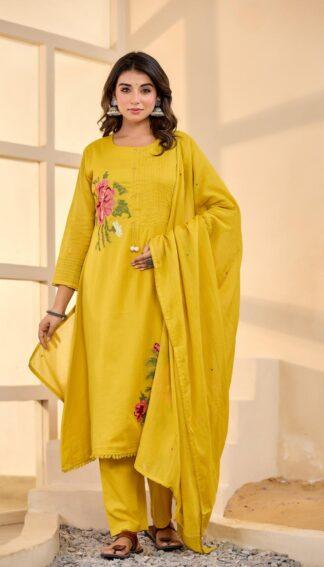 Embroidered Suit Set in Yellow Color
