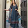 Indigo Blue Anarkali Cotton Kurta Set with Ajrakh Print Dupatta