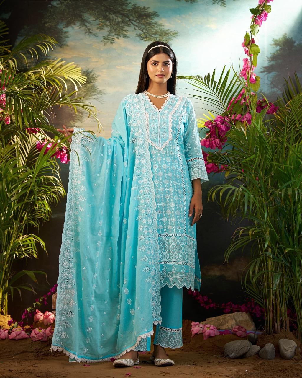 Sky Blue Chikankari Kurta Set with Dupatta