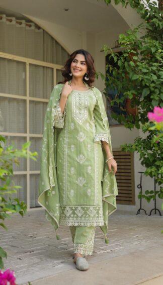 Elegant Light Green Embroidered Kurta Set