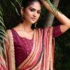 Multicolor Striped Saree with Contrast Blouse