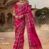 Designer Rani Pink Silk Saree with Heavy Embroidery & Zari Border