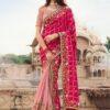 Designer Rani Pink & Peach Half-Half Embroidered Silk Saree with Blouse