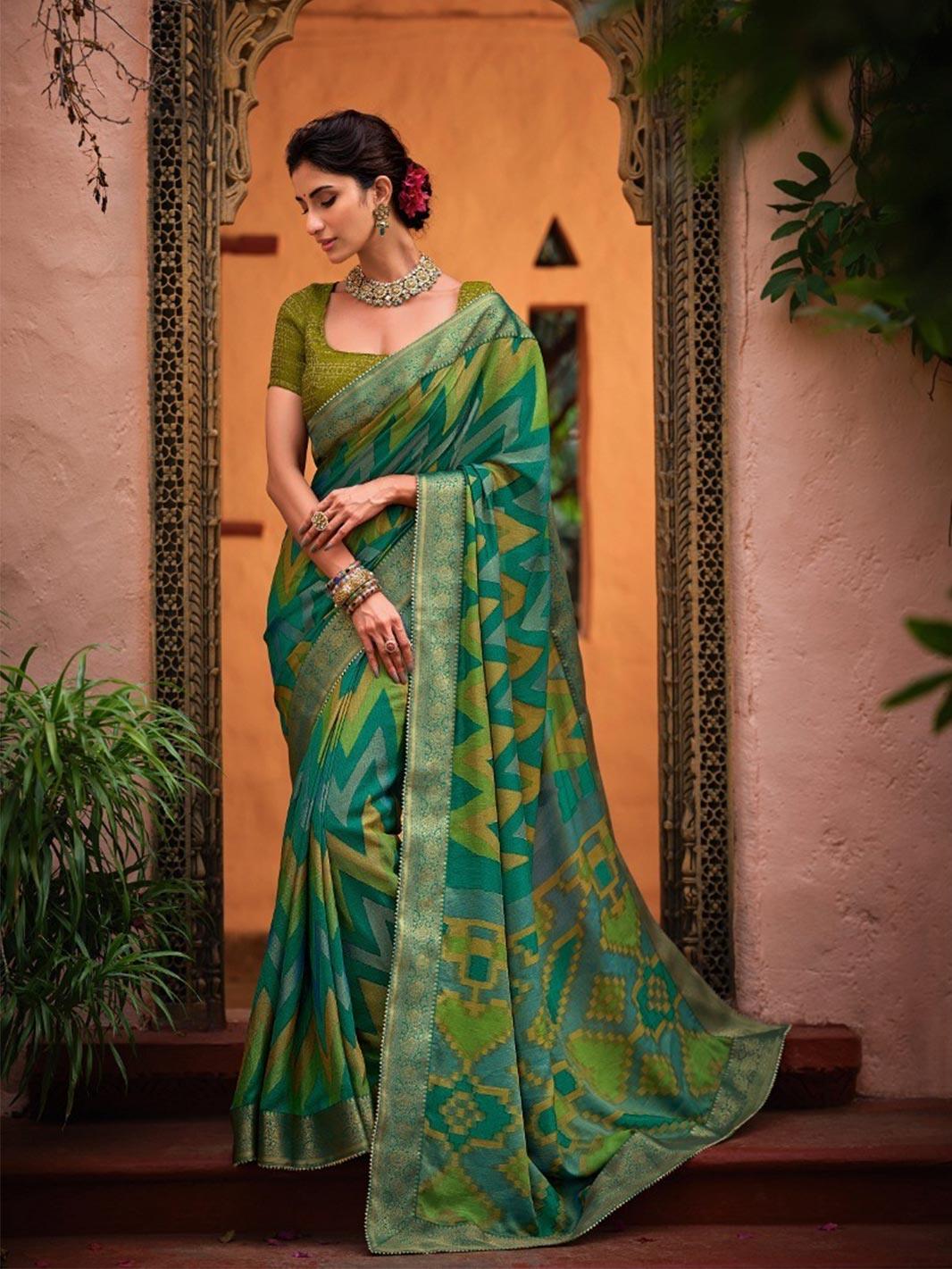 Elegant Green Brasso Silk Saree with Designer Blouse