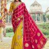 Designer Rani & Yellow Half-Half Saree with Embroidery