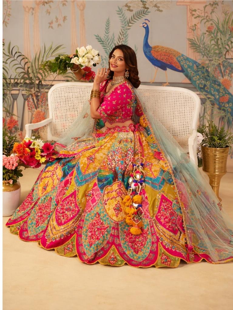 Multicolor Banarasi Silk Lehenga