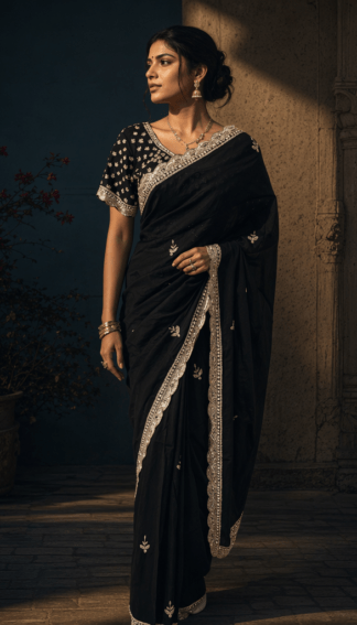 Midnight Black Embroidered Stitched Heavy Blouse