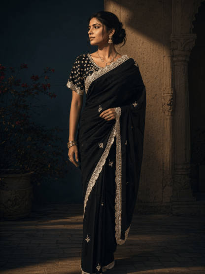 Midnight Black Embroidered Stitched Heavy Blouse