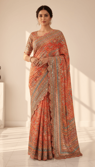Multicolor Embroidered Designer Saree