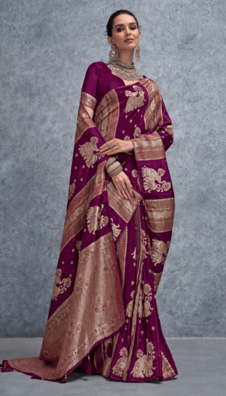 Elegant in purple and gold saree