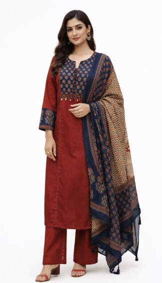 Ajrakh Print Cotton Kurta Set with Dupatta