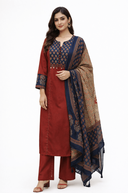 Ajrakh Print Cotton Kurta Set with Dupatta
