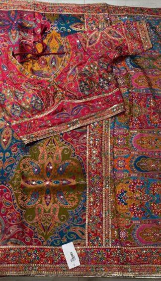 Multicolor paisley digital print silk saree with sequin embroidered border and matching designer blouse
