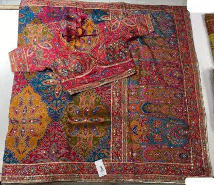 Multicolor paisley digital print silk saree with sequin embroidered border and matching designer blouse