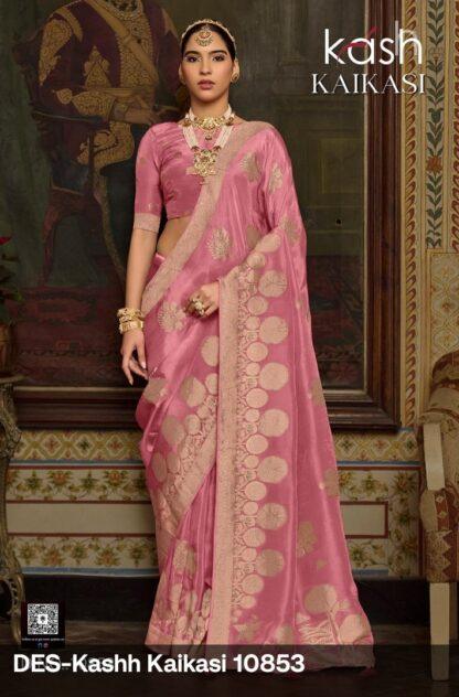 Kash Kaikasi Banarasi silk saree catalog by Johrivaj Rivaaz, set of 10 designs with zari weave and matching blouses