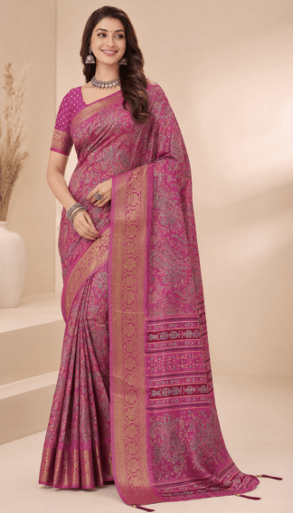 Pink Printed Silk Saree Under ₹1000