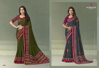 Paalika Vol 3 ajrakh print saree with contrast blouse