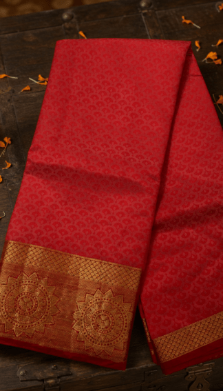 Traditional Red Kanjivaram Style Silk Saree with Gold Zari Border