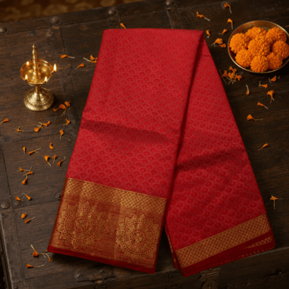 Traditional Red Kanjivaram Style Silk Saree with Gold Zari Border