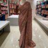 Dusty Pink Chinnon Saree with Bird Motif Zari Embroidery with Ready Blouse