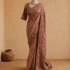 Dusty Pink Chinnon Saree with Bird Motif Zari Embroidery with Ready Blouse
