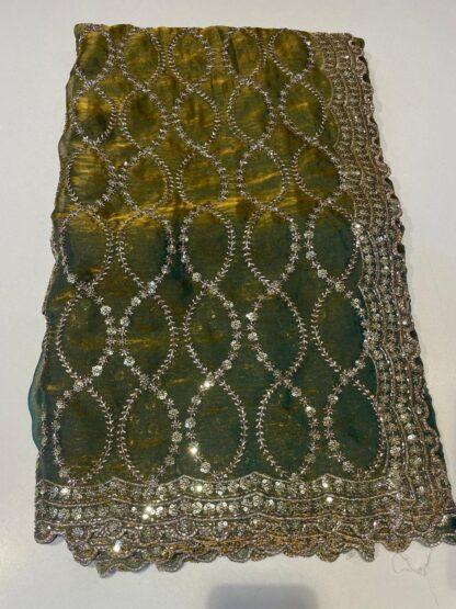 olive green fendy silk saree
