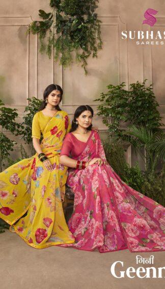 Geenni catalog full set of 14 georgette floral printed sarees by Subhash Sarees