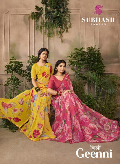 Geenni catalog full set of 14 georgette floral printed sarees by Subhash Sarees