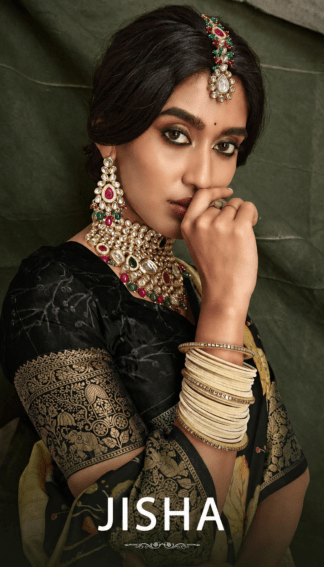 Jisha by Joh Rivaaj digital print silk saree catalog featuring 9 designs with zari border