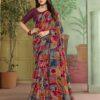 Multicolor georgette abstract geometric printed saree with blouse piece - Sagar Sarees