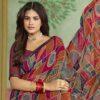 Multicolor georgette abstract geometric printed saree with blouse piece - Sagar Sarees