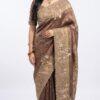Wine tissue silk saree with gold floral embroidered pallu and border